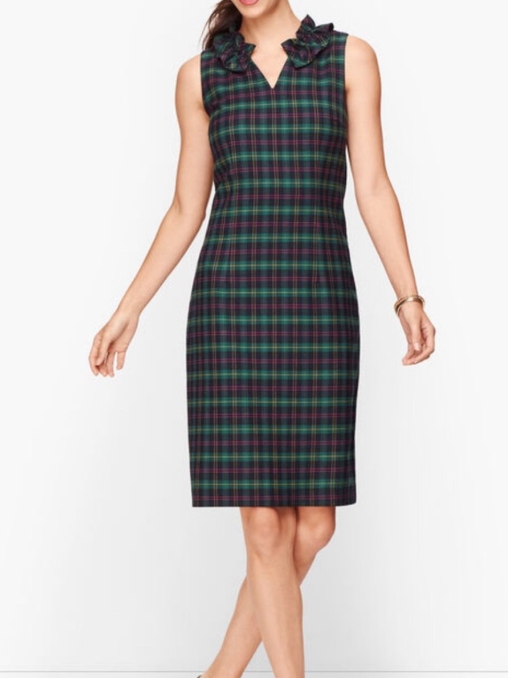 Talbots Womens Wool Blend Shift Dress 10 Green Plaid Ruffle Neck
Preppy Fall